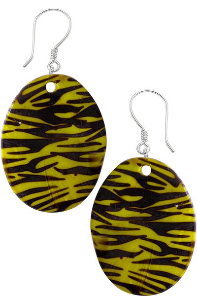 Tesbih Atölyesi Certified Leopard Patterned Oval Green Colored Mother of Pearl Stone Earrings