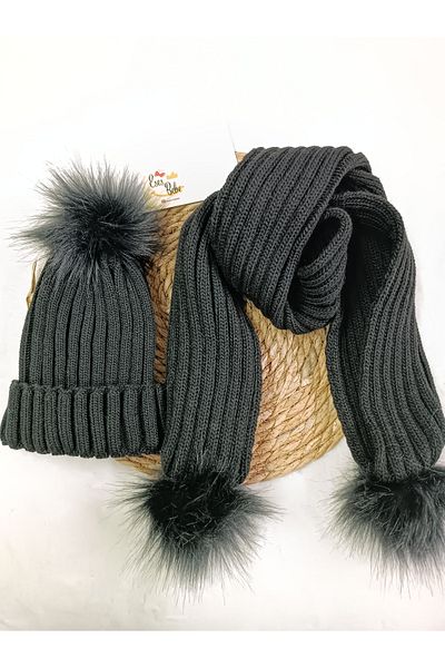 ESES BEBE Set unisex cu un singur pompon și eșarfă