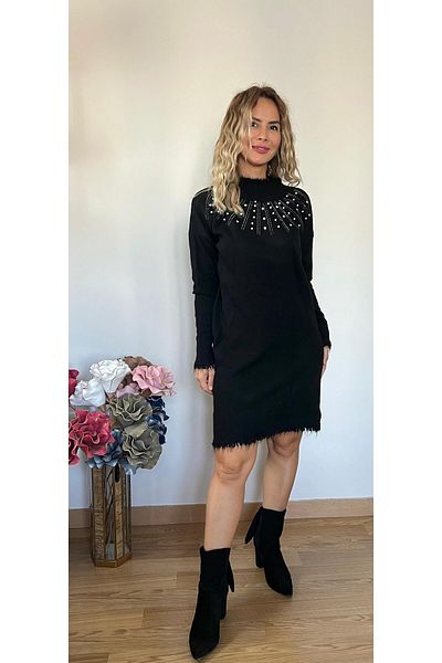 Cardella Tricotaj cu guler cu bijuterii Rochie tunică