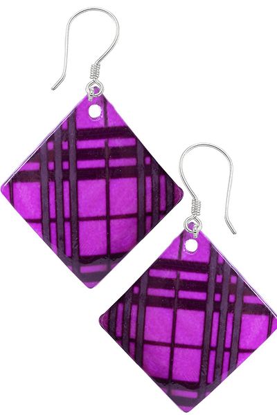 Tesbih Atölyesi Certified Line Embroidered Purple Colored Mother of Pearl Stone Earrings