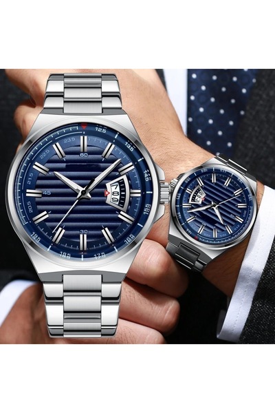 İSTLİV Erkek Gümüş Renk Lacivert Kadran Kol Saati