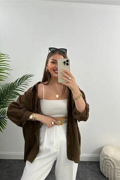 Laluvia Oversize košeľa bez ramena