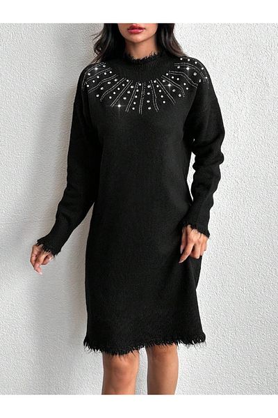 Cardella Tricotaj cu guler cu bijuterii Rochie tunică