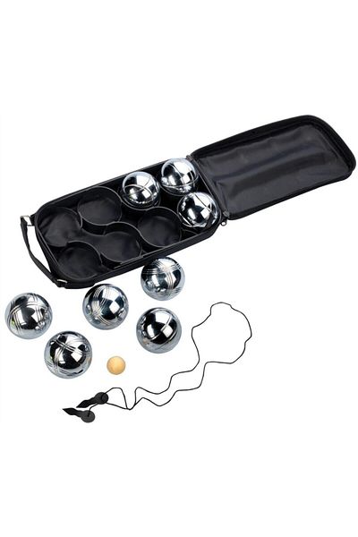 AVESSA 8 Pieces of Chrome Steel Bocce Ball - 720 gr + Wooden Pallino and Tape Measure Gift