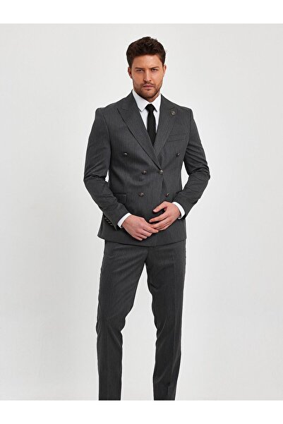 Terziayhan بدلة مزدوجة الصدر مخططة بلون دخاني من Tailor Ayhan