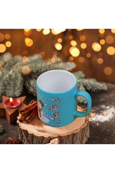 Myros Blue Snowmen Ceramic Mug