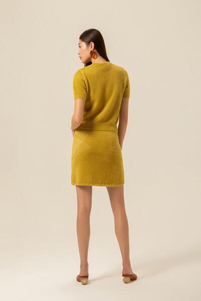 rue Fusta mini tricotată verde cu model bloc