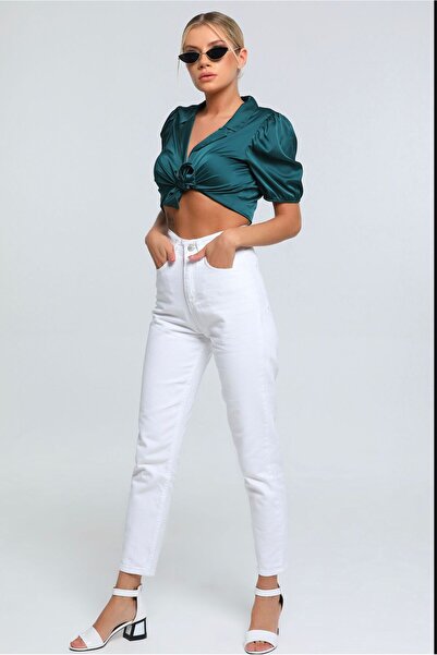 LAMİRAMOOD White Lycra Mom Jean Trousers