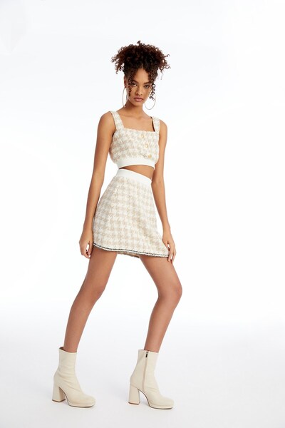 Rue Studio Button Detailed Textured Camel Bustier