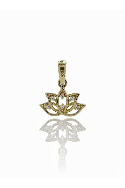 MaGold 14 Ayar Altın Minik Lotus Çiçeği Kolye Ucu Charm