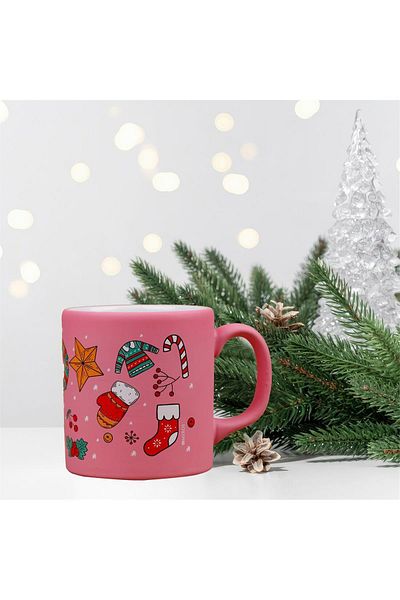 Myros Pink Snowman New Year Figure Ceramic Mug