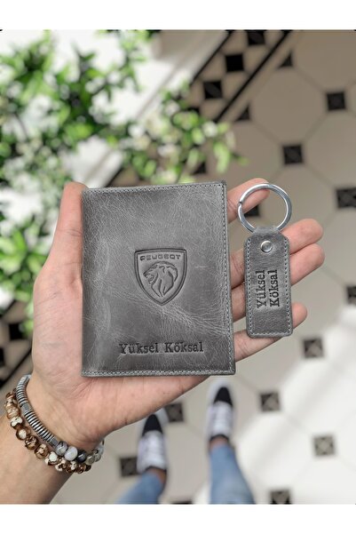 VİSSO Peugeot Hakiki Deri Araç Ruhsat Kılıfı Isme Özel Çanta Erkek Kadın Mode...