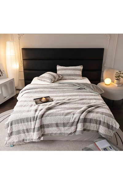 Evlen Home Collection Çift (Taraflı) Kişilik Kürk Yorgan Dolgulu Peluş Yumuşak Wellsoft Yatak Örtüsü 3 Parça Set Aura Gri