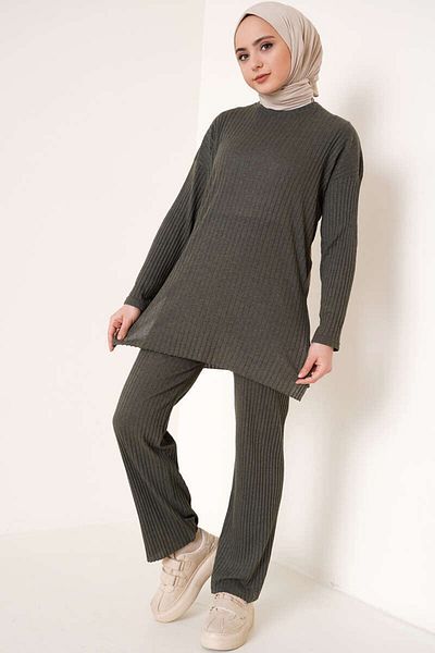 EkoGiyim Hijab Ribbed Long Sleeve Bottom-Top Double Suit Blouse Trousers