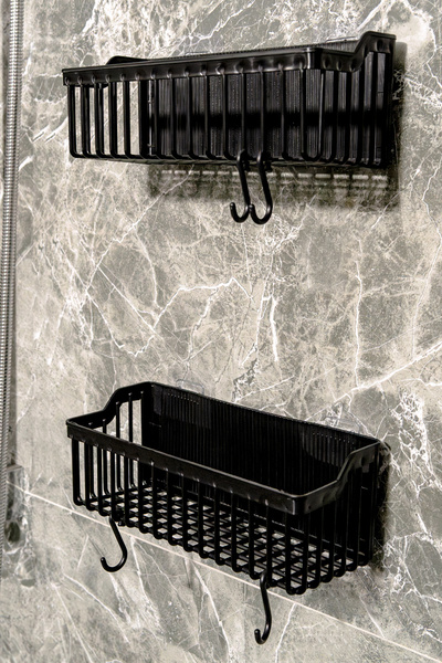 ATA HOME رف حمام لاصق من بانيور، منظم حمام مكون من قطعتين، حامل شامبو ورف دش للحمام، بلاستيك