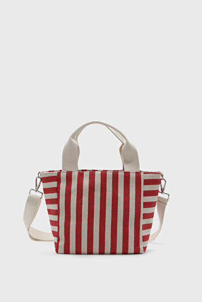 LUNABLU Women's Striped Mini Linen Tote Bag