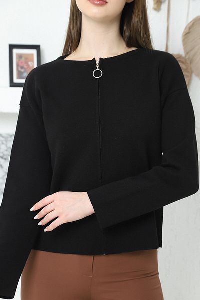 VEGENZE Cardigan tricot cu fermoar din oțel negru pentru femei