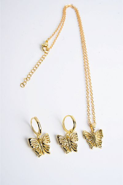 EUROMODA Butterfly Design Gold Color Necklace Earring Set