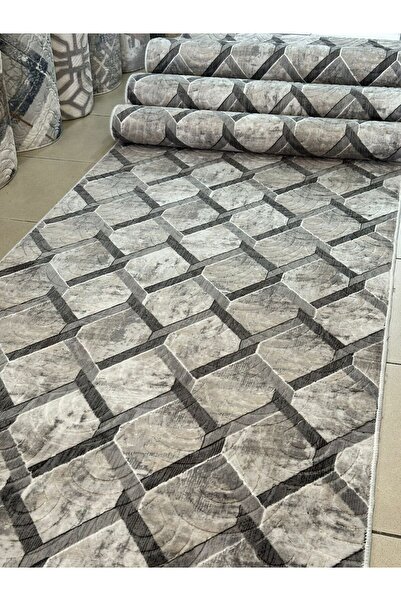 MBA Lisbon Gray Embossed Non-Slip Base - Living Room and Kitchen Hallway