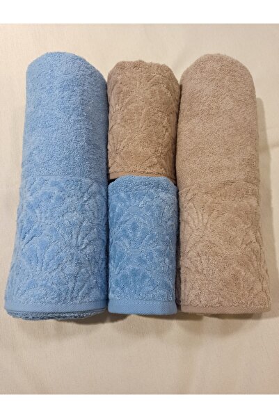 ŞENER HOME Набір для ванної кімнати з 4 предметами, рушник для голови та рушник для ванної - синій та кавовий