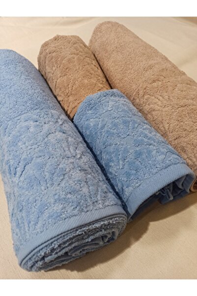 ŞENER HOME Набір для ванної кімнати з 4 предметами, рушник для голови та рушник для ванної - синій та кавовий