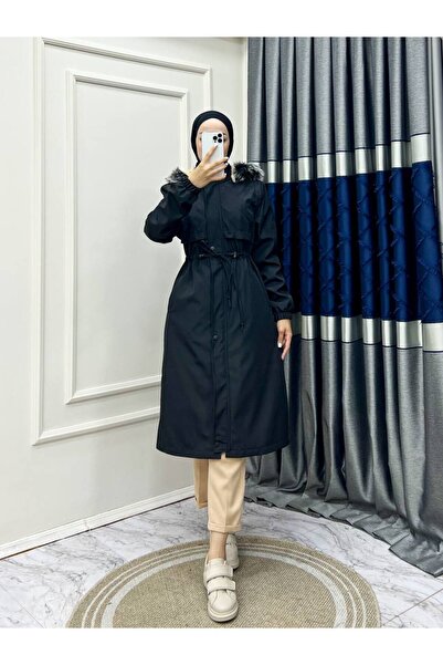 Mandal Içi Kürklü Apolet Cepli Su Ve Rüzgar Geçirmez Mont Kaban Siyah Rengi