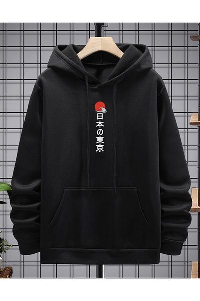 DEEPSENCE Unisex Oversize Hooded Sweatshirt Charcoal fabric Japanese figure printed