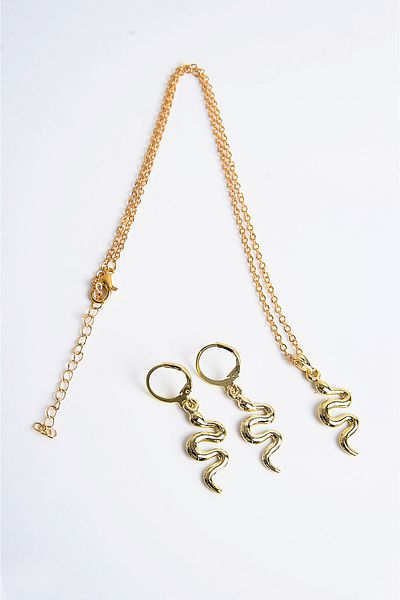 EUROMODA Snake Design Gold and Silver Colors Necklace Earring Set