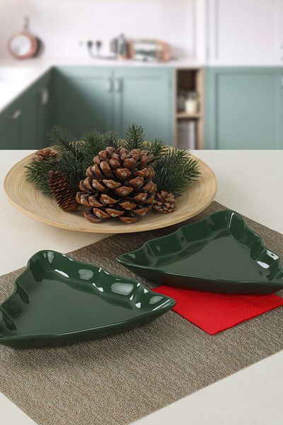 Keramika Green Pine Boat Plate - New Year 22 cm 2 Pieces