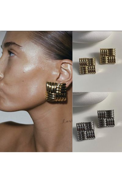 NAİFTAKIAKSESUAR Hailey Square Steel Earrings