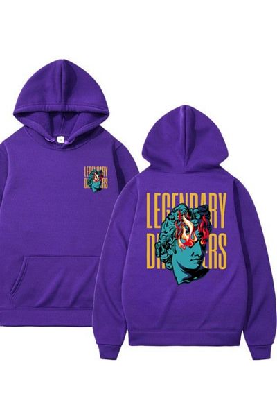 DEEPSENCE Unisex Oversize Purple Hooded Sweatshirt Legendary Printed on Back