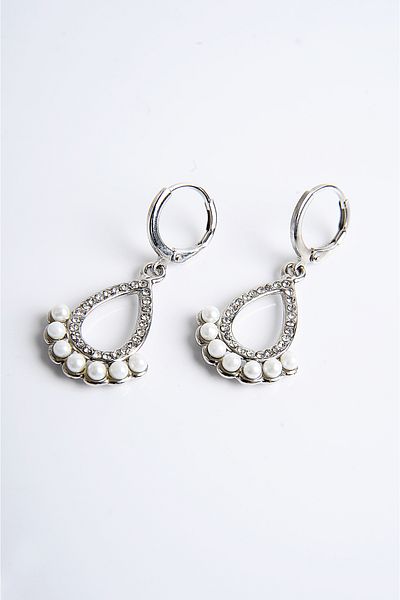 EUROMODA Drop Design Pearl and Zircon Stone Necklace Earring Set