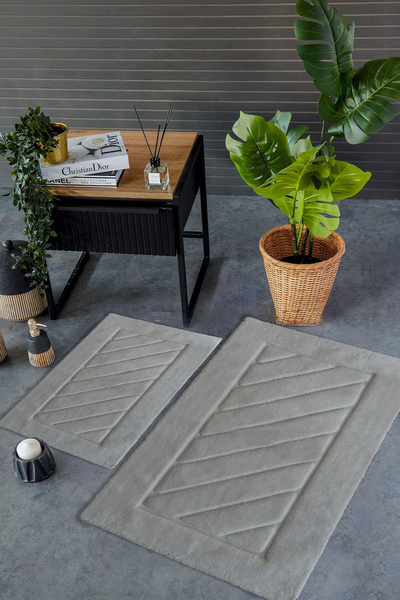 İyi Geceler İstanbul HCW Cross Gray 100% Cotton Viscose 2 Piece Bathroom Mat Set 40*60+60*100 cm