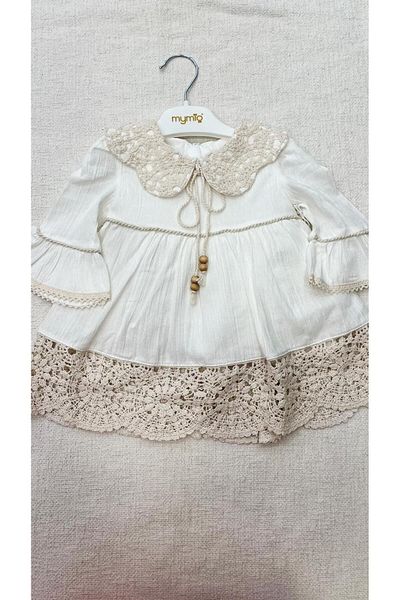 PARK BEBE baby girl dress lace collar muslin linen fabric 100% cotton