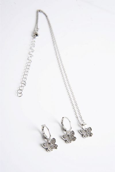 EUROMODA Butterfly Design Zircon Stone Necklace Earring Set