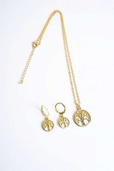 EUROMODA Tree of Life Design Gold and Silver Colors Necklace Earrings Set