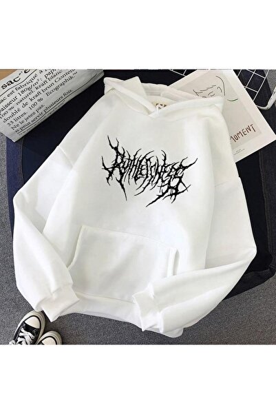 DESTİNE Dnevno svetlo gotički grafit Oversize kroj unisex bela majica sa kapu...