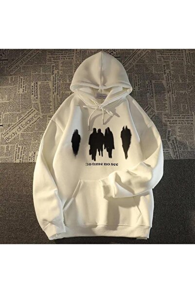 Toum Y2k No Time No See Φούτερ με στάμπα Unisex με λευκή κουκούλα