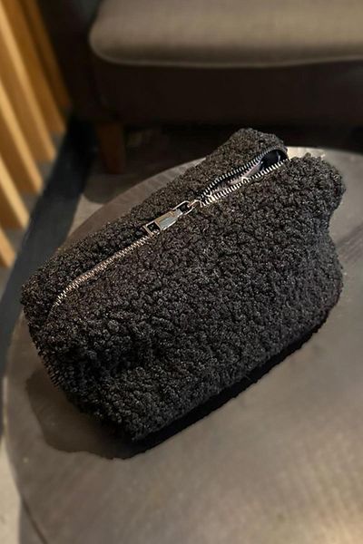 BAHELS Teddy Plush Black Medium Size Makeup Bag