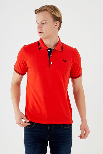 Sporting Men's Red Pique Striped Polo Neck T-shirt