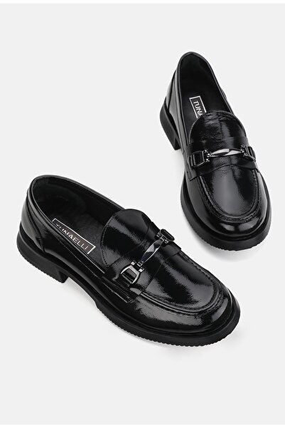 TUNAELLİ KADIN SİYAH RUGAN HAKİKİ DOĞAL DERİ LOAFER AYAKKABI