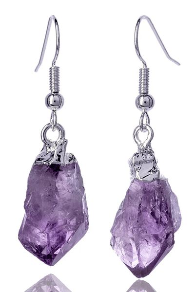 Tesbih Atölyesi Certified Raw Unprocessed Amethyst Stone Earrings