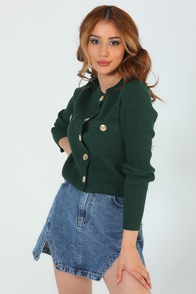 GÜLSELİ Dark Green Women's Buttoned Knitwear Cardigan