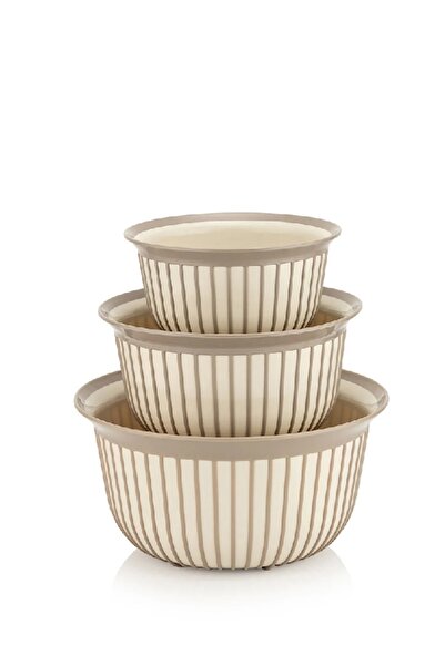 Stile Cucina Economic Linea Round Bowl Set of 3 Beige 3X (1 Liter - 2 Liter - 3 Liter)
