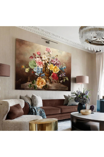 Genel Markalar Harikabirev Yağlı Boya Efektli Saksıda Çiçek Demeti Tablosu|HD...