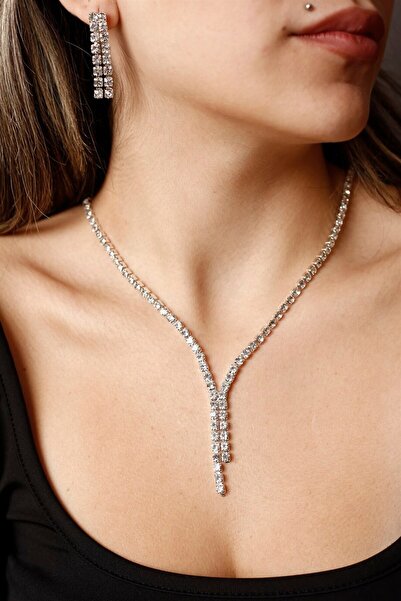 HUBANN Su Yolu Kolye Ve Küpe Set Özel Günler Düğün Nişan Abiye Set Gerdanlık