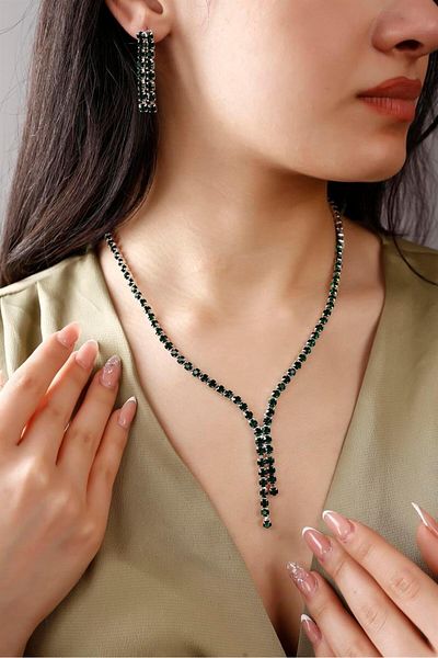 HUBANN Green Waterway Necklace And Earring Set Special Occasions Wedding Engagement Evening Dress Set Choker