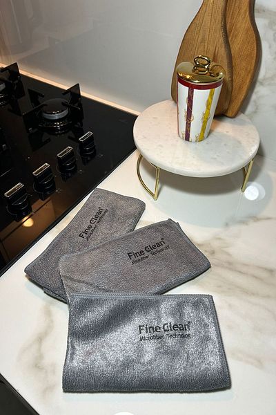 Fine Clean (3 Pieces) Gray Microfiber Magic Oil Built-in Cooker Hood Kitchen Cloth 40*40
