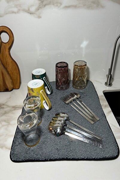 Fine Clean Çift Taraflı Koyu Gri Bulaşıklık Mikrofiber Bulaşık Kurulama Matı ...