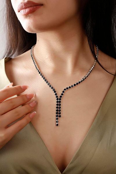HUBANN Navy Blue Waterway Necklace and Earrings Set Special Occasions Wedding Engagement Evening Dress Set Choker